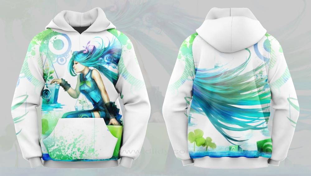Vocaloid Hoodie, Girls Hoodie, White Hoodie, Light Green Hoodie, Colorful Hoodie, White & Green Hoodie, White & Blue Hoodie