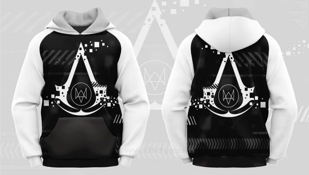 Black & White Hoodie, Symbol Hoodie, White Sleeve Hoodie, Black Raglan Hoodie