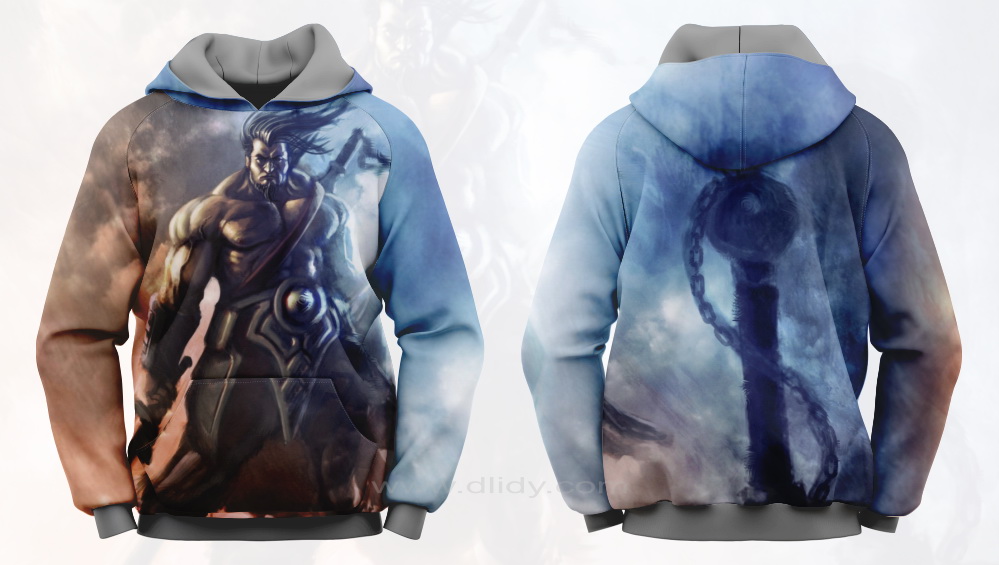 Fantasy Hoodie, Warrior Hoodie, Blue and Grey Hoodie