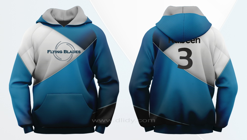 Blue & White Hoodie, Sports Hoodie, Flying Blades, Blue & Grey Hoodie, Dark Blue & Ligh Blue Hoodie, Stylish Sports Hoodie, Number Hoodie, Number 3 Hoodie