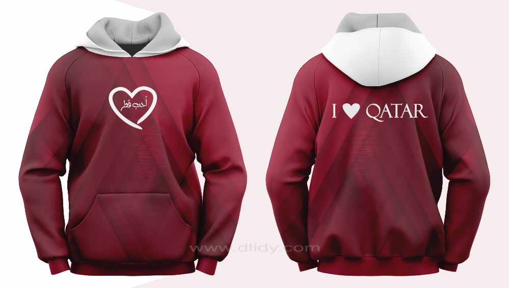 I Love Qatar, Qatar Flag Hoodie, Qatar National Day Hoodie, Maroon and White Hoodie, Qatar Olympics 2022, أحب قطر